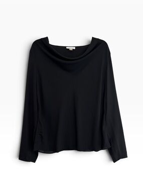Calvin Klein Elevated Black Cowl Boat Neck Long-Sleeve Chiffon Blouse